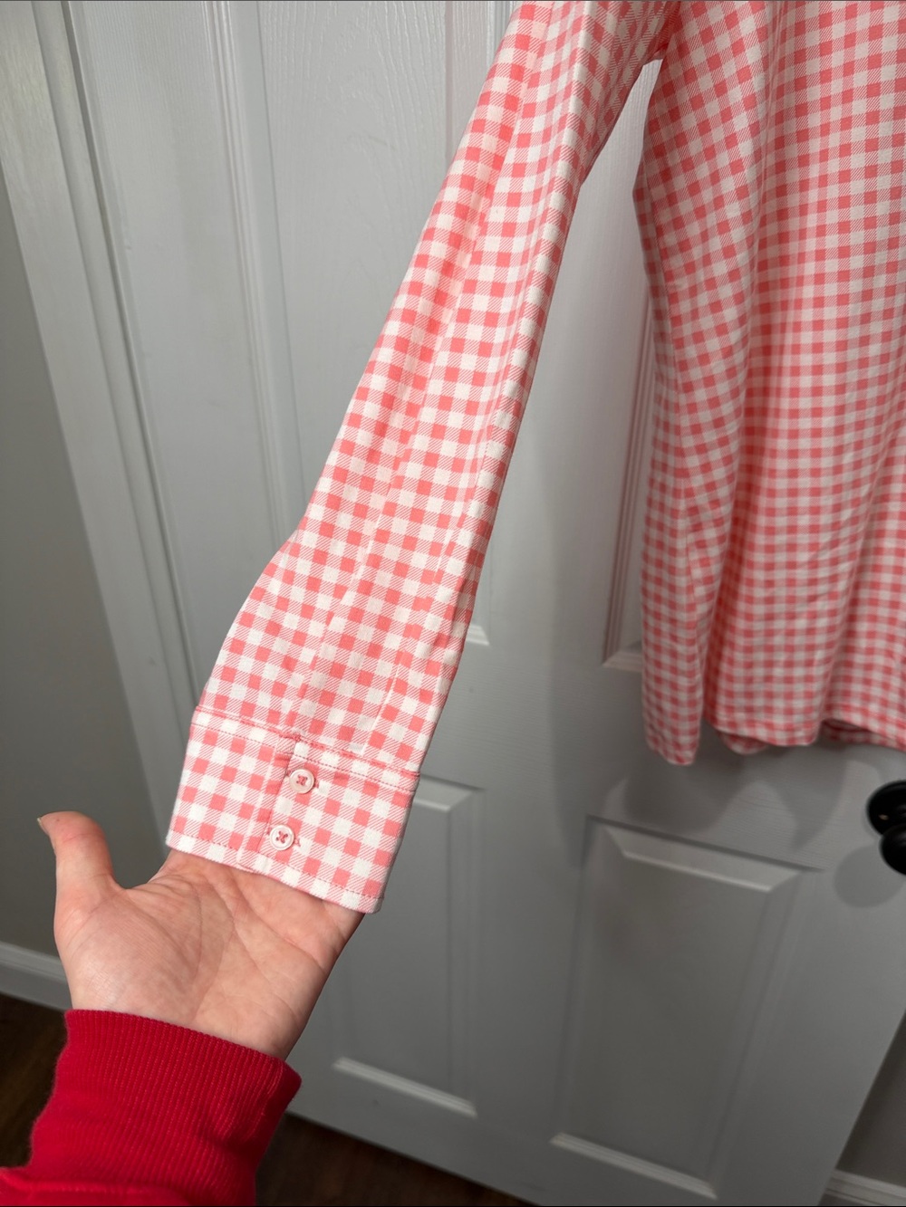 Lands' End Pink and White Gingham Henley - Picture 3 of 6